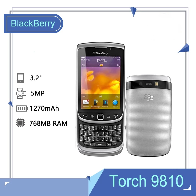 BlackBerry ไฟฉาย 9810 BlackBerry 9810 สมาร์ทโฟนปลดล็อค 3G Wifi GPS Storage โทรศัพท์มือถือ