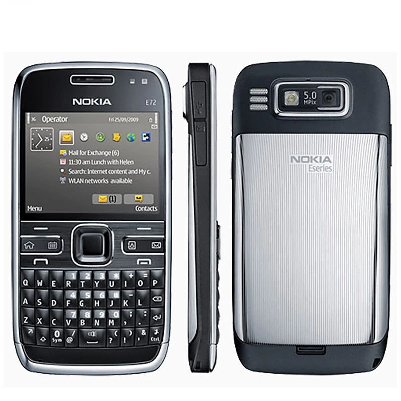Nokias E72 โทรศัพท์มือถือ Nokia E72 3G Wifi GPS 5MP ปลดล็อคสีดํา