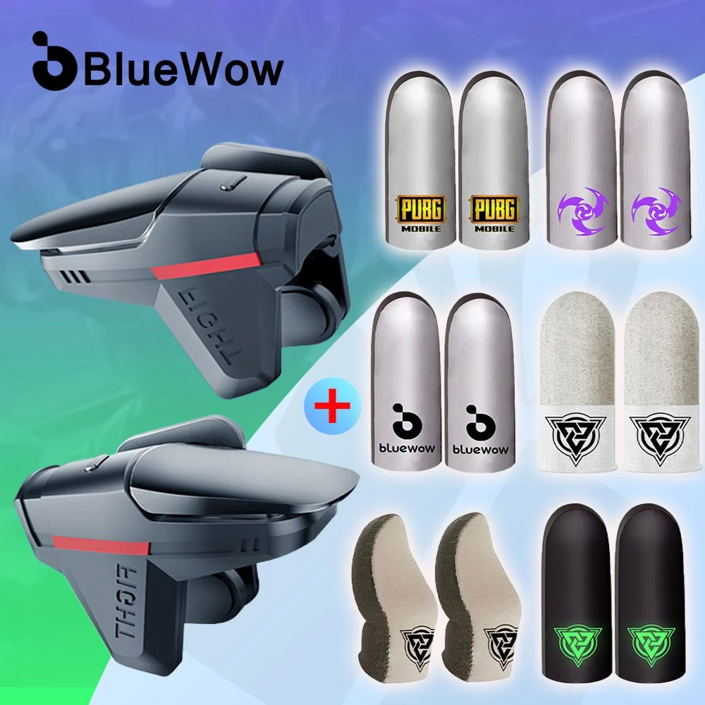 BlueWow Four-Finger Mobile Gaming Trigger เสริมการหดตัวควบคุมซ้าย Key Rapid-Fire + ขวาที่สําคัญทางกายภาพ