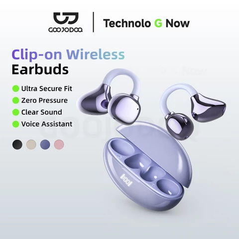 GOOJODOQ หูฟังไร้สาย คลิปออน บลูทู ธ 5.3 การเชื่อมต่อที่มั่นคง Smart Touch หูฟังบลูทูธ
