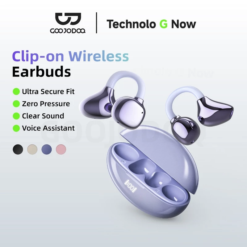 GOOJODOQ หูฟังไร้สาย คลิปออน บลูทู ธ 5.3 การเชื่อมต่อที่มั่นคง Smart Touch หูฟังบลูทูธ