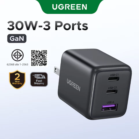 Nexode UGREEN 20W/30W GaN Charger USB-C/USB-A 2/3 พอร์ต Charger Nexode GaN Fast Charger USB-C Power