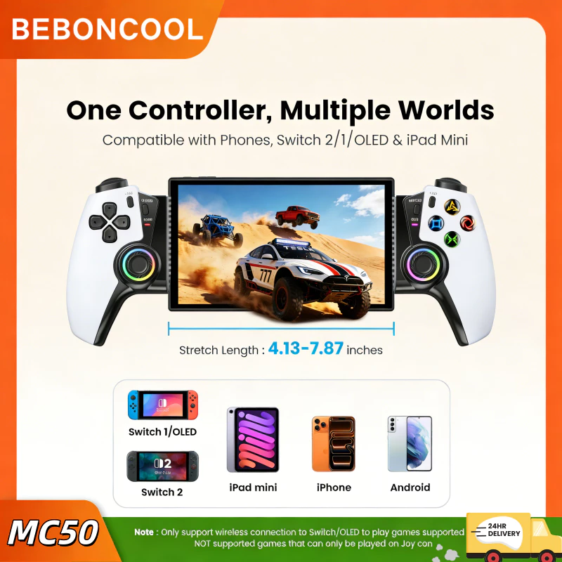 🚀ส่งไทย24ชั่วโมง 🚀 BEBONCOOL MC50 ยืดตัวควบคุมเกม Hall Effect จอยสติ๊กสําหรับ iOS Android Switch2/OLED Mobile Cloud Gaming