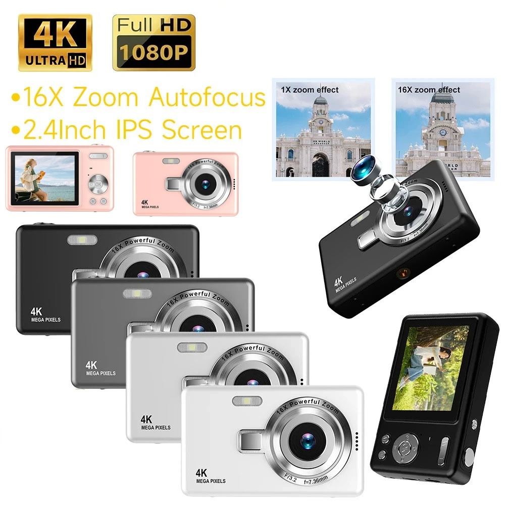 กล้องดิจิตอล 4K 96MP HD CCD กล้อง 2.4 หน้าจอ 16x ซูม LED เติมแสงกรองความงามอายุการใช้งานแบตเตอรี่ยาวนาน
