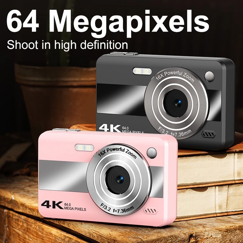 กล้องดิจิตอล 4K 64MP CCD สําหรับนักเรียน - หน้าจอ IPS 2.4 "16X ซูมกล้อง Retro ขนาดกะทัดรัดพร้อมแฟลช LED, ออโต้โฟกัส, กล้อง Vlogging แบบพกพาสําหรับ Campus/Travel/selfie