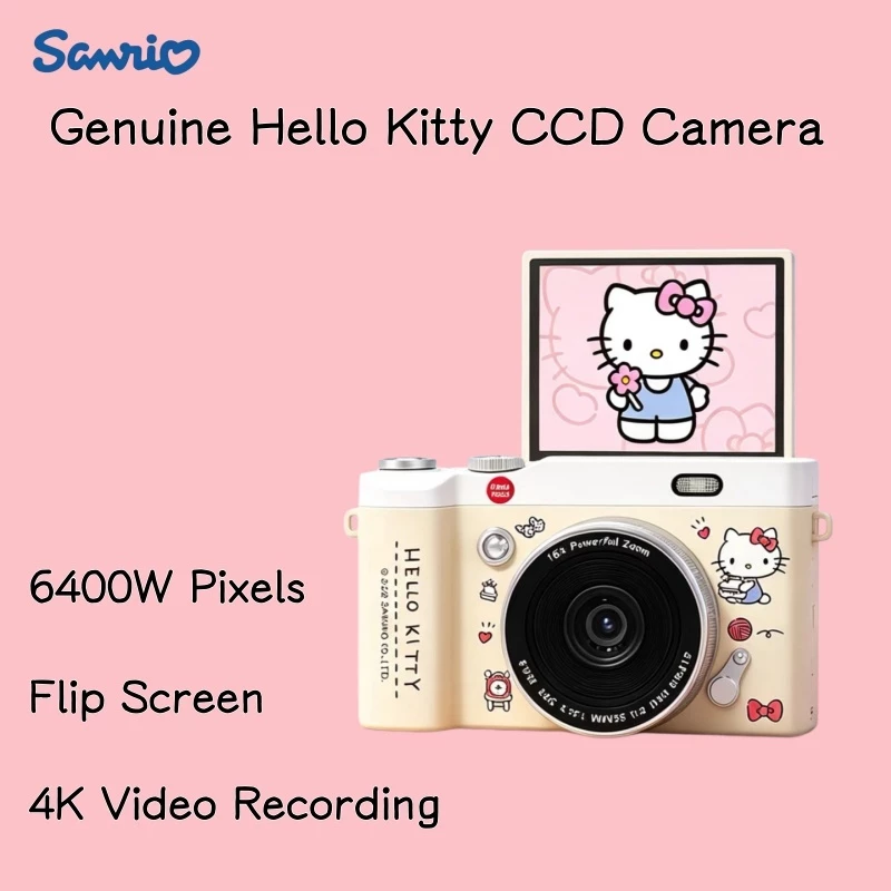 Sanrio Hello Kitty ของแท้ กล้อง CCD 6400W พิกเซล หน้าจอพลิกได้ ถ่ายวิดีโอ HD ของขวัญนักเรียน