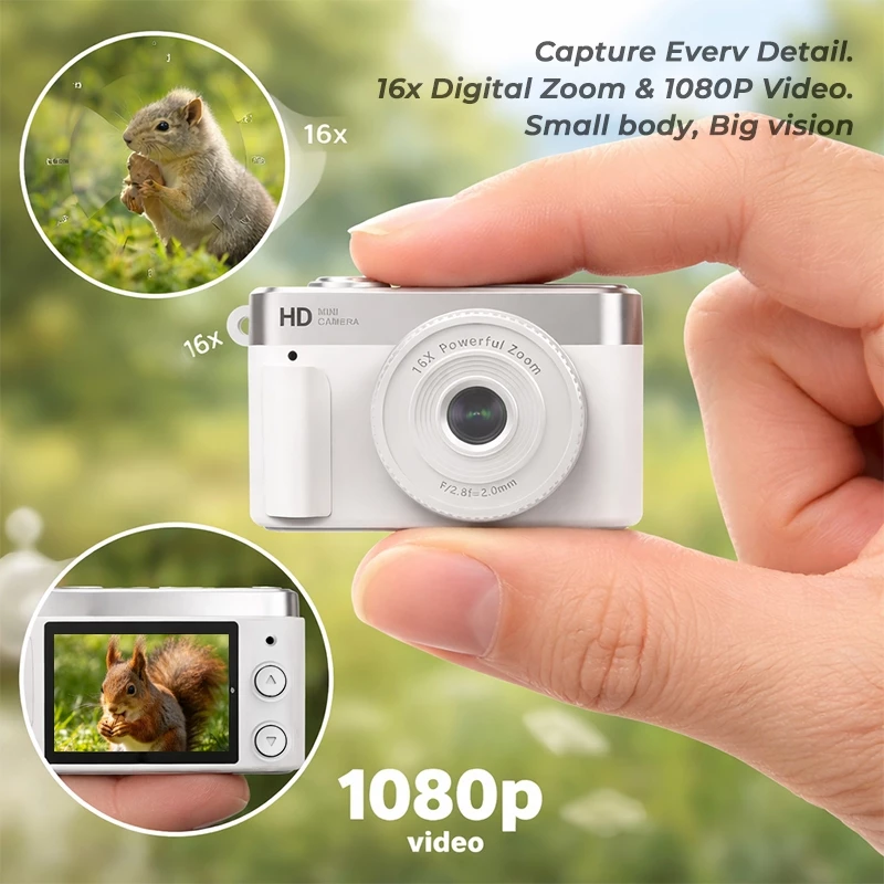 Ultra Mini Thumb กล้อง 1080P HD Video Recorder 16X ซูมแบบพกพาพ็อกเก็ตกล้องดิจิตอลสําหรับเด็ก Travel Vlog