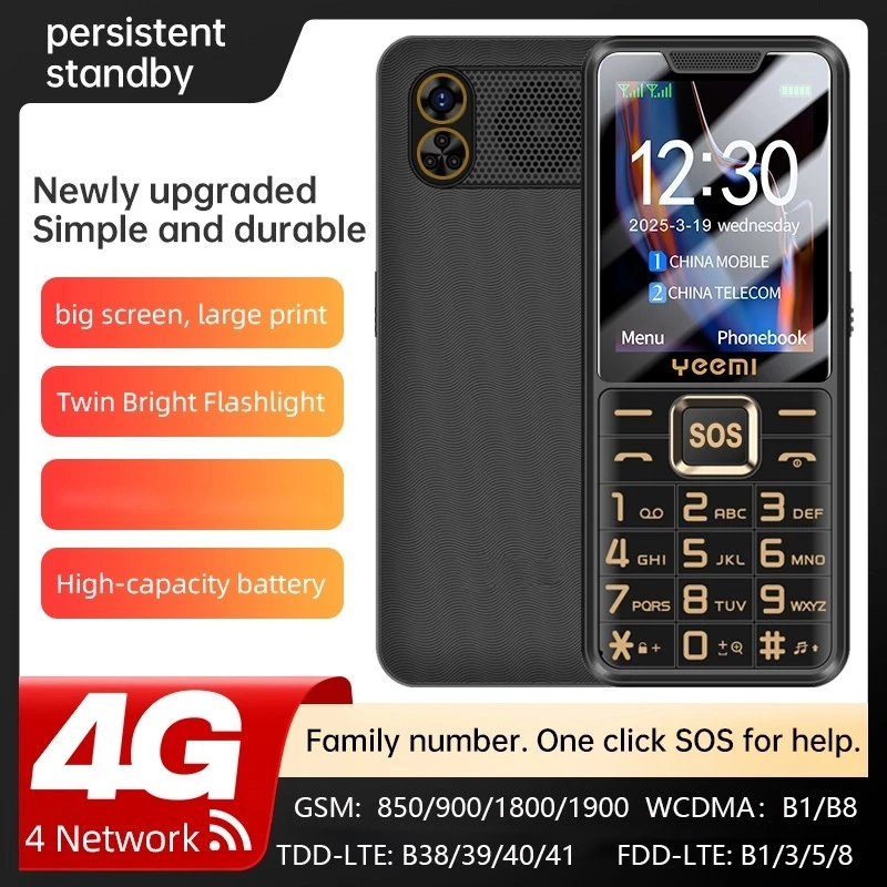 YEEMI K3 + 4G โทรศัพท์มือถือ 2.4 นิ้ว Dual SIM การ์ด 2500mAh กล้องบลูทูธโทรศัพท์มือถือ Type-C Bar โทรศัพท์