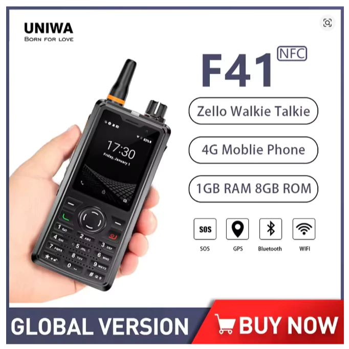 UNIWA F41 POC ทนทาน Zello 4G โทรศัพท์ 2.4 "IPS Touch BT หน้าจอ 1GB + 8GB กันน้ํา Android 8.1 4600mAh NFC โทรศัพท์มือถือ