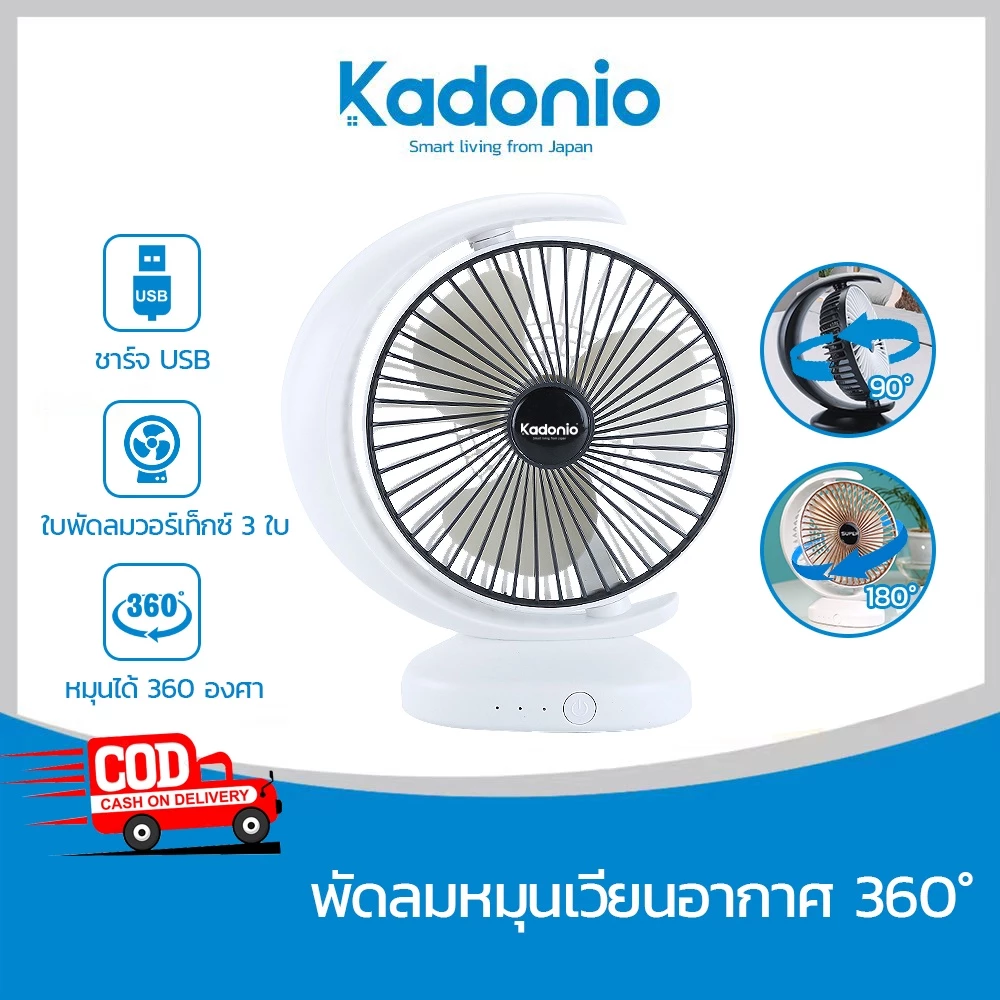 Kadonio พัดลมตั้งโต๊ะ พัดลมusb ปรับความแรงลมได้ แบตในตัว ชาร์จแบตได้ USB FN06