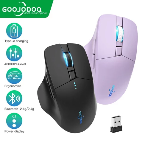GOOJODOQ เมาส์ไร้สาย Bluetooth 2.4G 4000 DPI ชาร์จเงียบ ใช้กับแล็ปท็อป/แท็บเล็ต/Android gaming