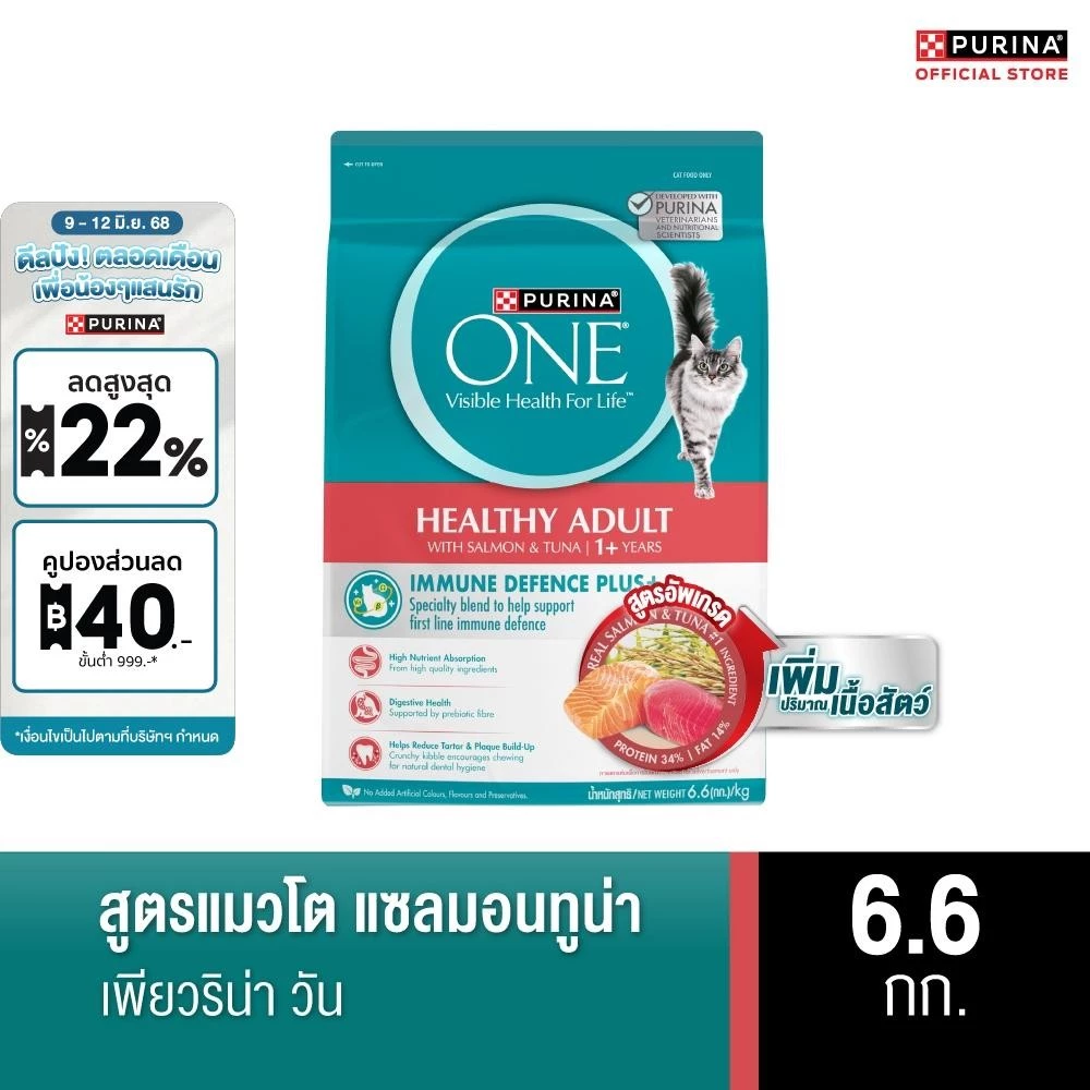 Purina One อาหารแมวชนิดเม็ด สำหรับแมวโต รสแซลมอน ทูน่า 6.6กก. พร้อมจัดส่งด่วน