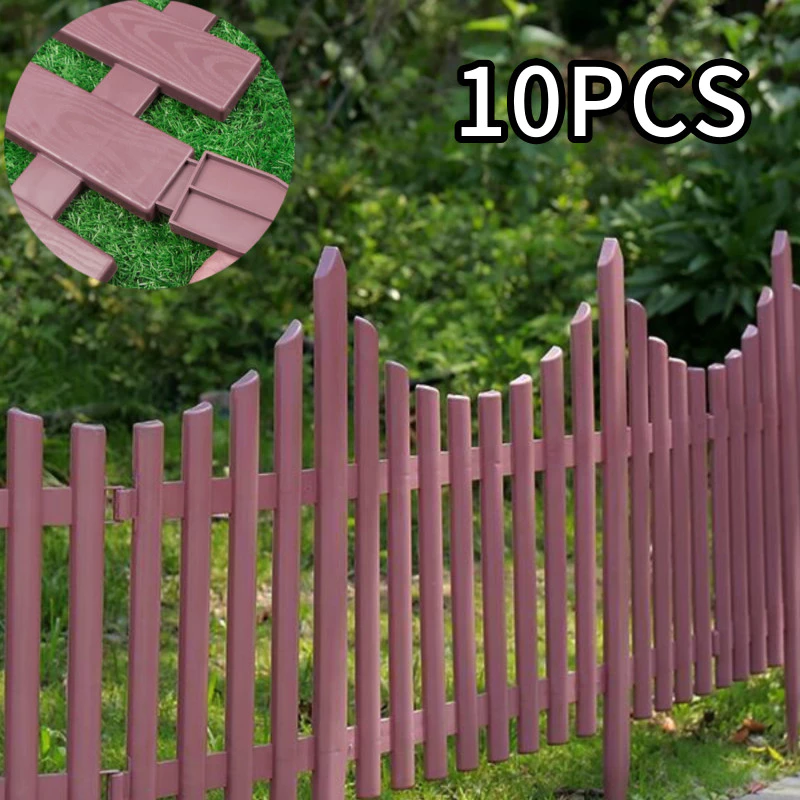 10PCS รั้วตกแต่งสวน รั้วสวนผัก สําหรับตกแต่งสวน ใช้งานง่าย รั้ว สีน้ำตาล สีขาว รั้วพลาสติก แข็งแกร่งและยืดหยุ่น