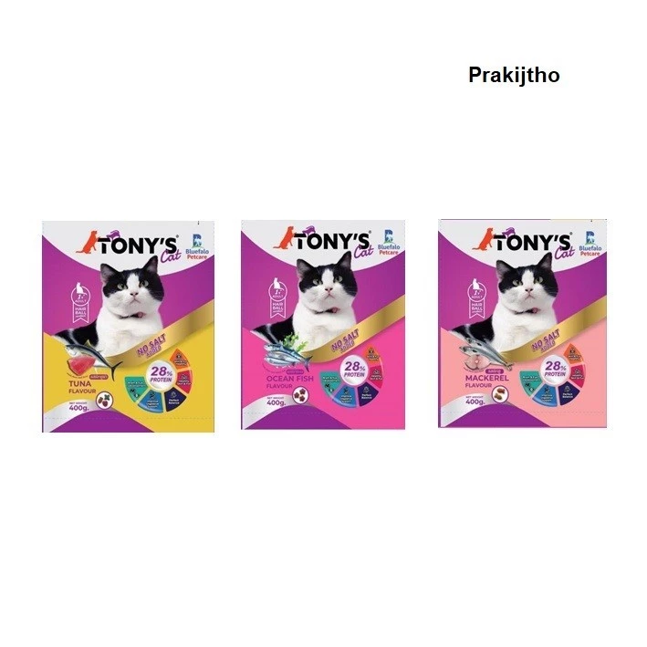 TONY'S Cat อาหารแมวเม็ด สูตรไม่มีเกลือ บำรุงเส้นขน บำรุงสายตา สำหรับแมวอายุ 1 ปีขึ้นไป 400 g._Prakijtho พร้อมจัดส่งด่วน