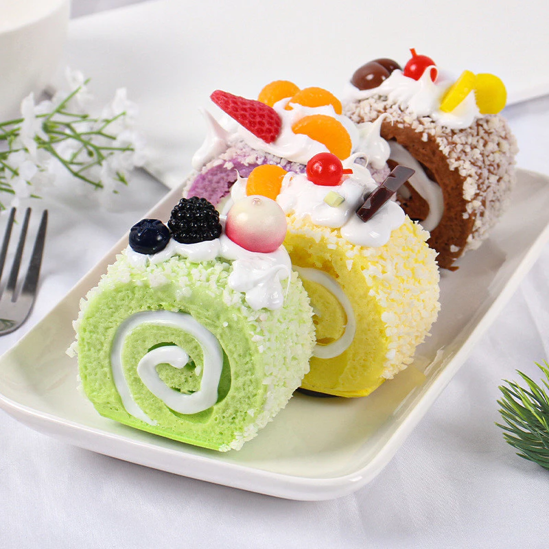 เค้กโรล Swiss Roll เค้กแต่งร้านคาเฟ่ เค้กปลอม งาน PU สวยสมจริง แต่งบ้าน แต่งร้านค้า พร๊อพถ่ายรูป