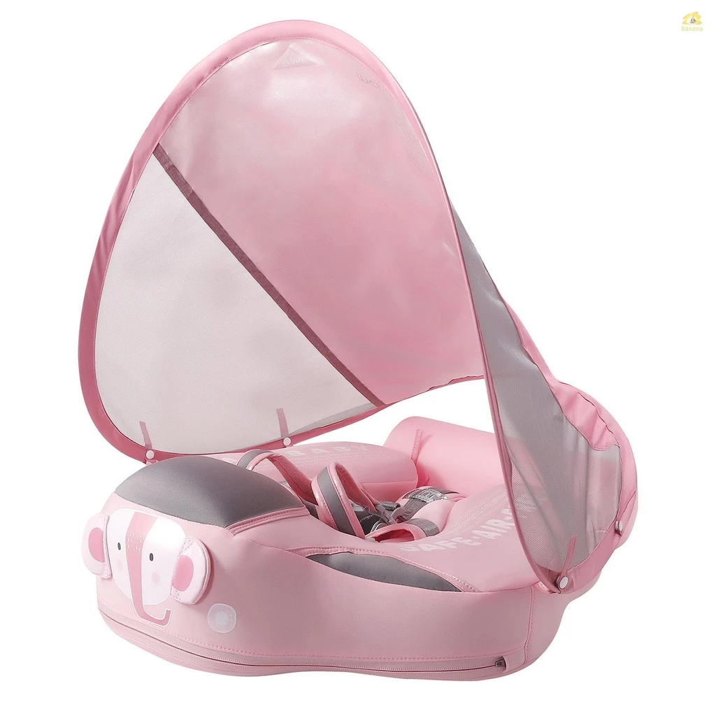 Mambobaby เด็กว่ายน้ําลอย Non-inflatable เด็กว่ายน้ําลอยแหวนกันน้ําเด็กเทรนเนอร์ว่ายน้ําสําหรับ 3-24 เดือนเด็กทารกเด็กหญิงทารกสระว่ายน้ําลอยด้วย Sun Canopy