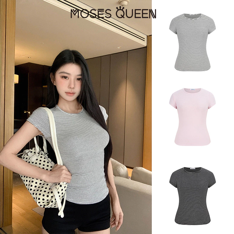 60% OFF < MOSESQUEEN > เสื้อผ้าสกรีนลายเส้นหน้าแขนยาวแบบพิเศษ สำหรับผู้หญิง ทรงกระชับ ใส่สบาย ดูทันสมัย เสื้อตัวสั้นแขนสั้นสำหรับเด็กผู้หญิง #63550 355 sold