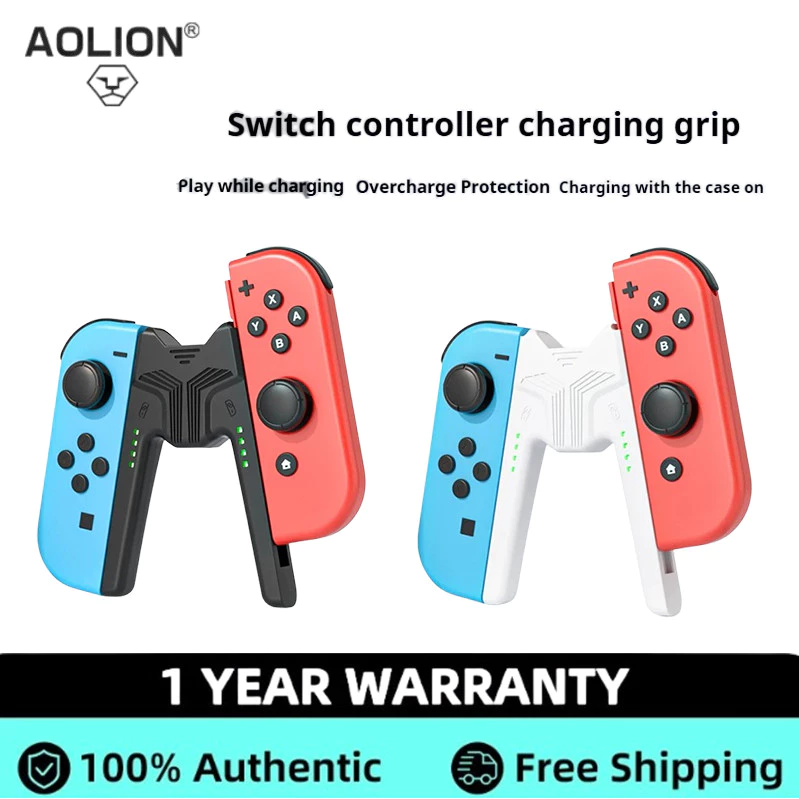 Aolion แท่นชาร์จสําหรับสวิตช์ Joycon Handle Gaming Controller Grip สถานีชาร์จ V-Shaped Handle