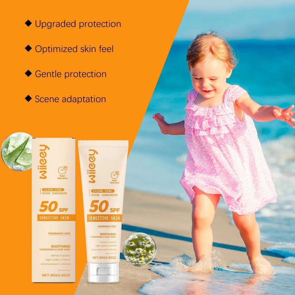 Wiieey กันแดดเด็ก SPF50+ ฤดูร้อนป้องกันรังสียูวีกลางแจ้งสูตรอ่อนโยนและไม่ระคายเคืองผิวสดชื่นครีมปกป้องร่างกายปลอดภัยและส