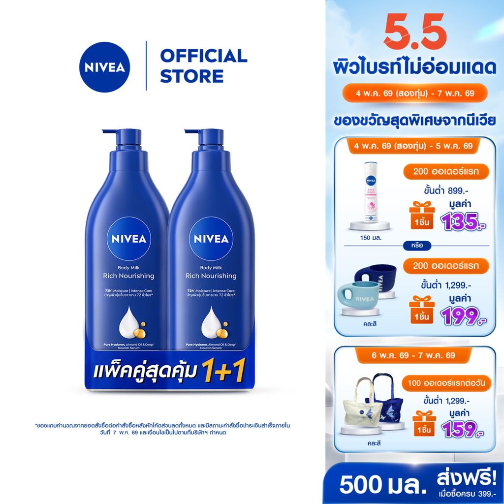 [สินค้าขายดี]นีเวีย บอดี้ มิลค์ ริช นอร์ริชชิ่ง 500 มล. 2 ชิ้น