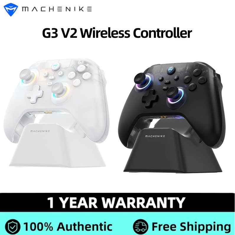 Machenike G3 V2 Tri-Mode Wireless Gaming Controller พร้อมแท่นชาร์จ, Hall Effect 1000mAh แบตเตอรี่ Gamepad สําหรับสวิทช์ Steam PC