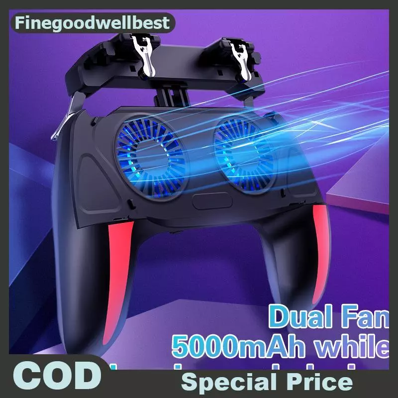 FBTH H10 Gaming Handheld Grip ตัวควบคุมเกม Joysti Gamepad สําหรับ Pubg Trigger พัดลมระบายความร้อน Cooler โทรศัพท์ USB ขับเคลื่อน 5000mAh แบตเตอรี่ร้อน
