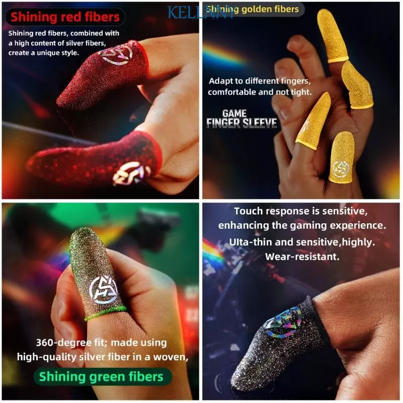 Kellnny 2 ชิ้น Silver Fiber Gaming Finger Sleeves เสริมความไวที่สัมผัสและการดูดซึมเหงื่อสําหรับเกมมือถือ