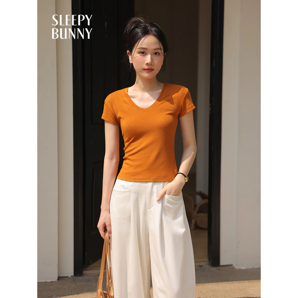 SLEEFY BUNNY ฤดูร้อน Slim Fit U-คอ