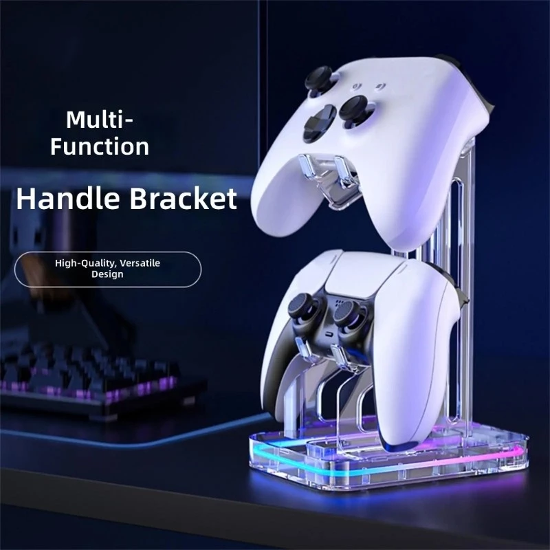 R * 2 In 1 Gaming Controller ขาตั้งจอแสดงผลไม่ฐานไฟ LED หลากสีอะคริลิคใสสําหรับคอนโซลเกม