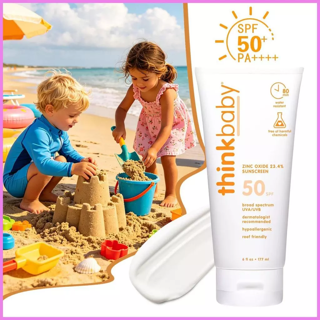 ครีมกันแดดสําหรับเด็ก 177ml กันน้ําธรรมชาติ SPF 50 ครีมป้องกันแสงแดดติดทนนานสําหรับฤดูร้อน Body Arms ขาหลัง lameintth