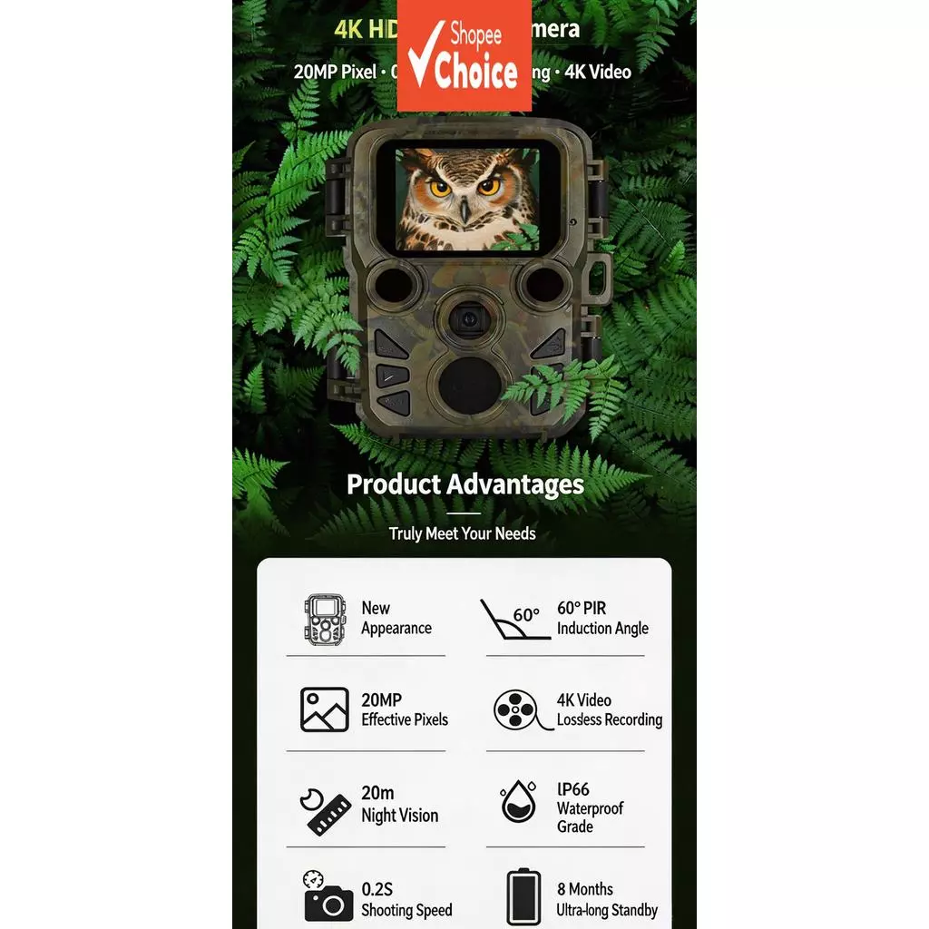 Mini Trail กล้อง 20MP 1080P กล้องล่าสัตว์ IP66 กันน้ํา 0.2S Fast Trigger Wildlife การตรวจสอบอินฟราเรด Night Vision