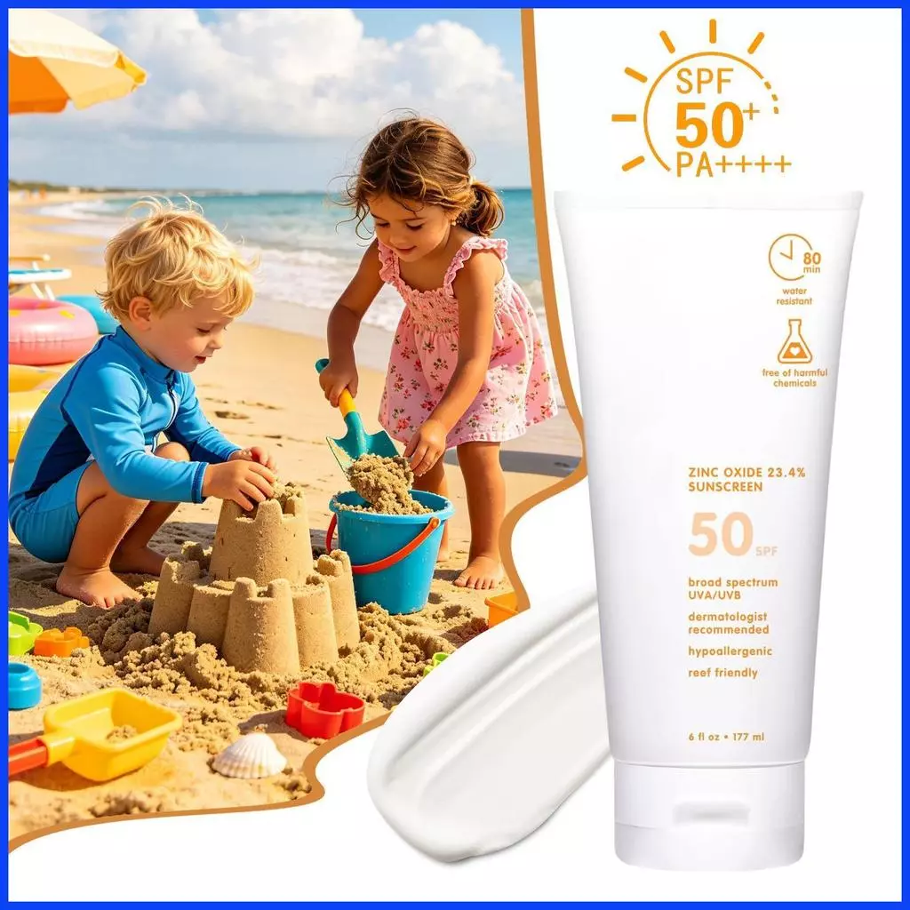 ครีมกันแดดสําหรับเด็ก 177ml กันน้ํา Broad Spectrum SPF 50 ครีมป้องกันแสงแดดธรรมชาติสําหรับฤดูร้อน Body Arms Back fadzath
