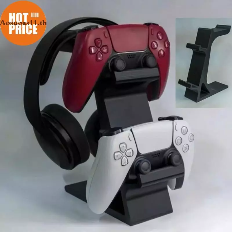 Aosuoas 3-in-1 PS5 Controller Stand สําหรับโต๊ะพร้อมชุดหูฟังผู้ถือ Gaming Organizer สําหรับ 2 Gamepads & 1 หูฟัง Non-Charging Desktop Do TH.