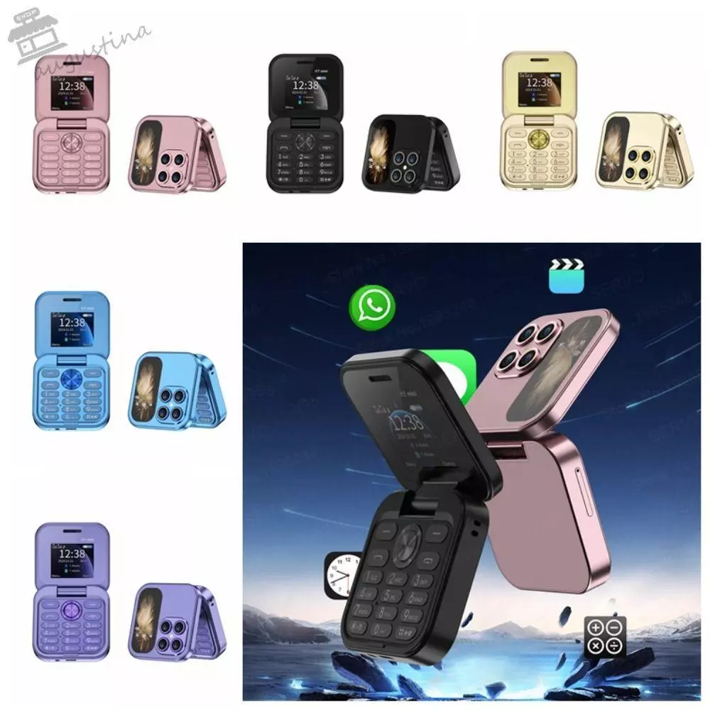 AUGUSTINA Mini Flip โทรศัพท์มือถือ, I17pro Dual Card Dual Standby Flip โทรศัพท์พับได้, เครื่องเล่นวิดีโอวิทยุ FM Speed Dial เสียง Clamshell โทรศัพท์ MP3