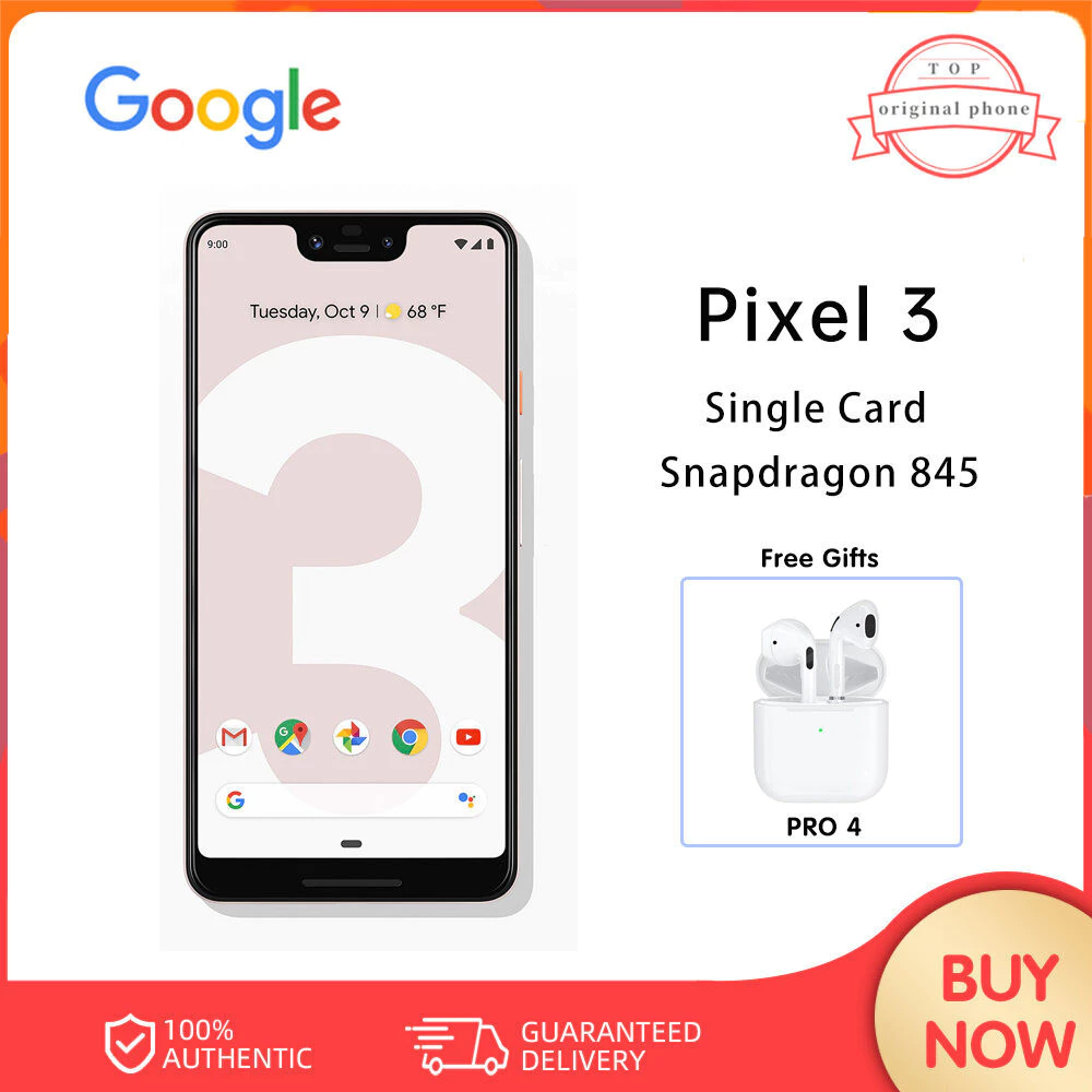 โทรศัพท์มือถือ Google Pixel 3 6.3 นิ้ว 4GB RAM 64GB ROM Octa-core Snapdragon 845 สมาร์ทโฟนมือสอง YEOZ