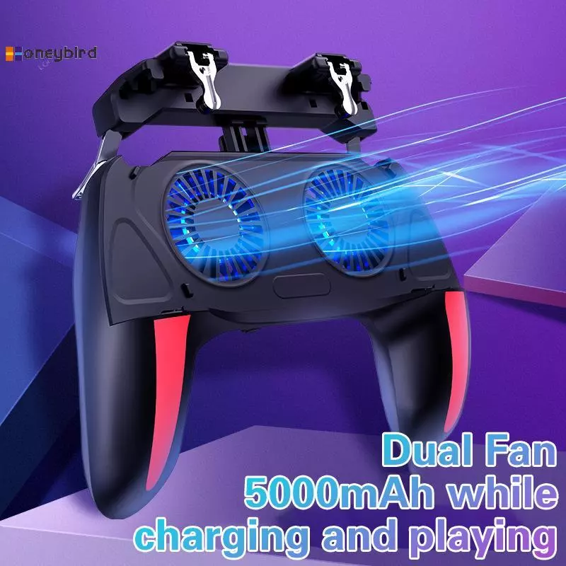 Honeybird H10 Gaming Handheld Grip ตัวควบคุมเกม Joysti Gamepad สําหรับ Pubg Trigger พัดลมระบายความร้อน Cooler โทรศัพท์ USB ขับเคลื่อน 5000mAh แบตเตอรี่ Nice