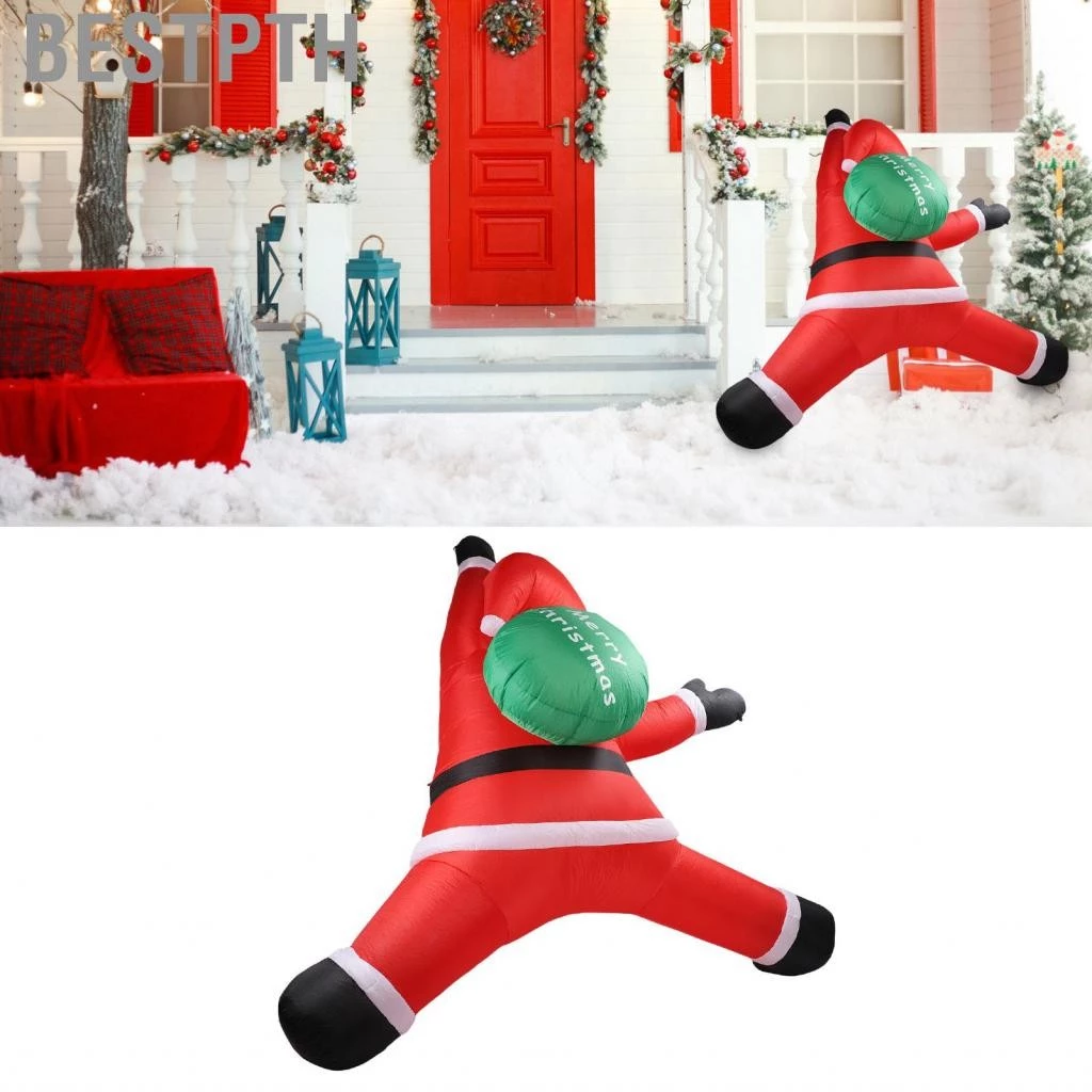 Bestpth Bestpth Irishom 5.9ft XMAS พองได้ซานต้าตกแต่งกลางแจ้งปีนเขาด้วยกระเป๋าปัจจุบันระเบิดตกแต่งในไฟ LED สำหรับสวนผนังสวนสวนสวน (สีแดง)
