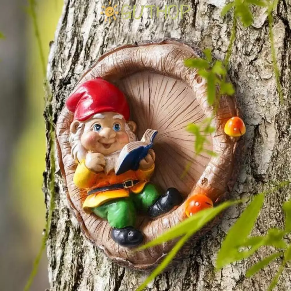 GUTHOP ตกแต่งสวนเอลฟ์,เรซิ่นสภาพอากาศแคระอ่าน,รูปแกะสลักตลก Miniatures Elf ตกแต่งสวนสวนรูปปั้นสวน