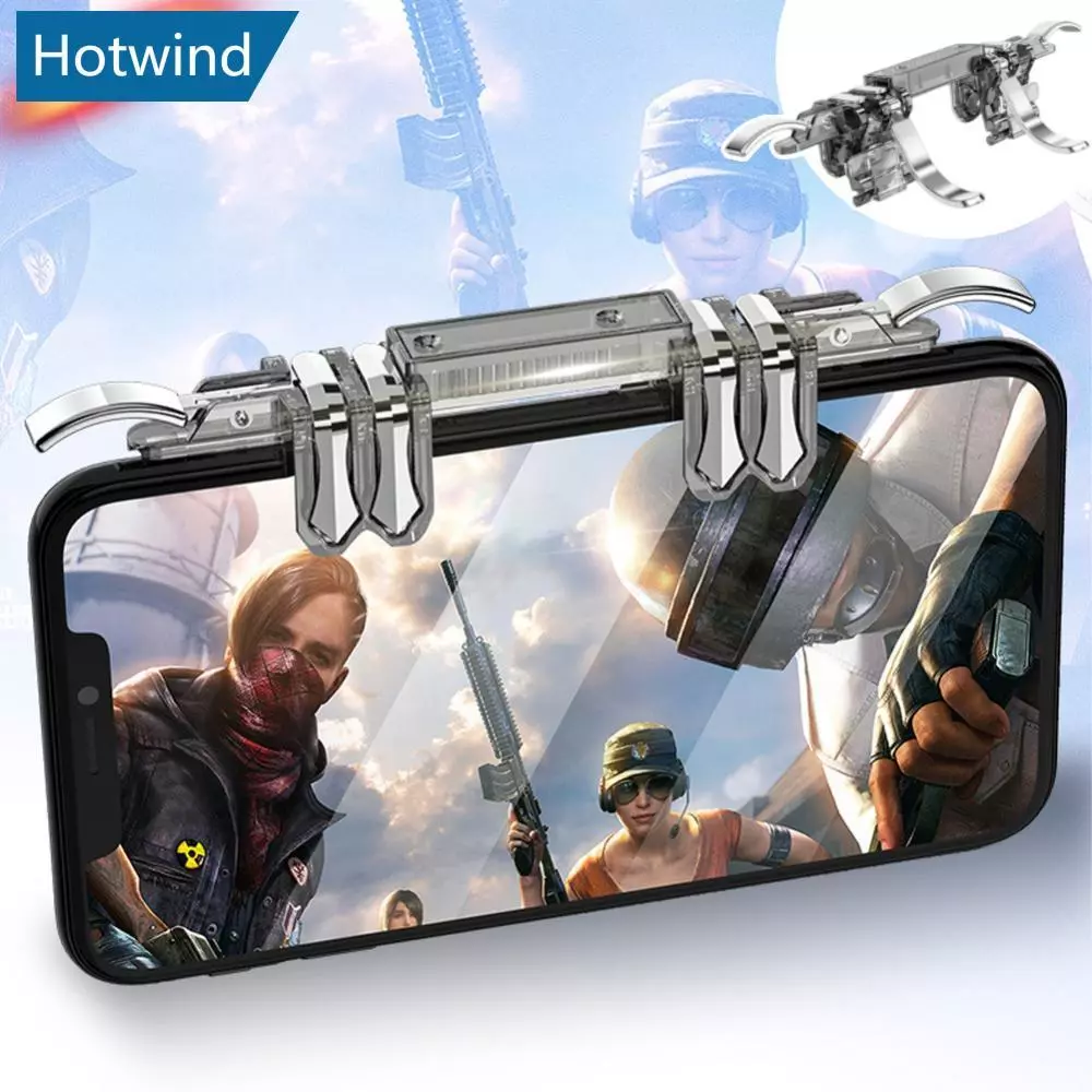 HW K19 ปรับ 6 นิ้วโทรศัพท์ Gamepad สําหรับ Pubg Quick Reflection Gaming Controller Trigger Fire Handle ปุ่มจอยสติ๊ก L4Z9