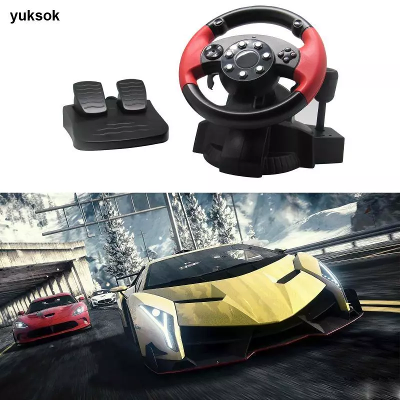[yuksok] Gaming Racing Simulator พวงมาลัยพีซีแบบสั่นสะเทือนและคันเหยียบสําหรับ PS3/ พวงมาลัยควบคุม