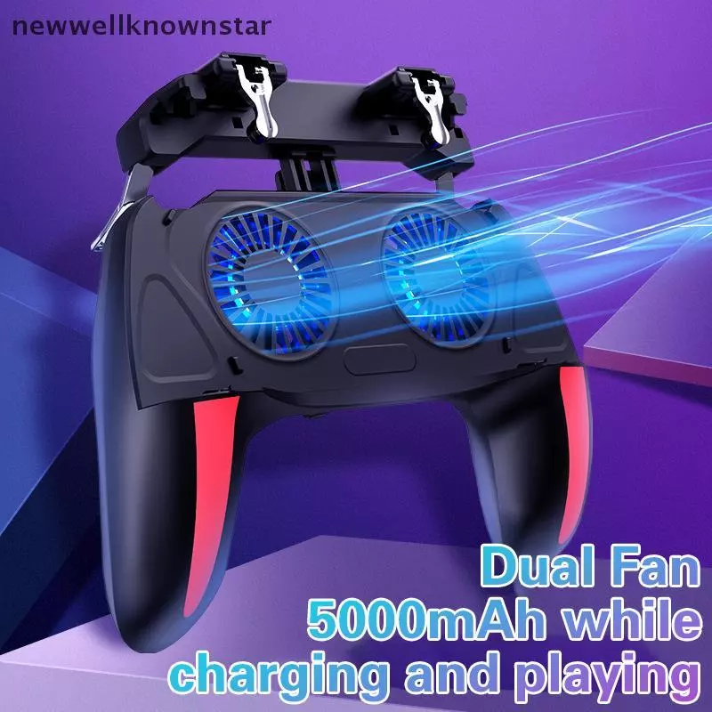 Newwellknownstar H10 Gaming Handheld Grip ตัวควบคุมเกม Joysti Gamepad สําหรับ Pubg Trigger พัดลมระบายความร้อน Cooler โทรศัพท์ USB ขับเคลื่อน 5000mAh แบตเตอรี่ CCB