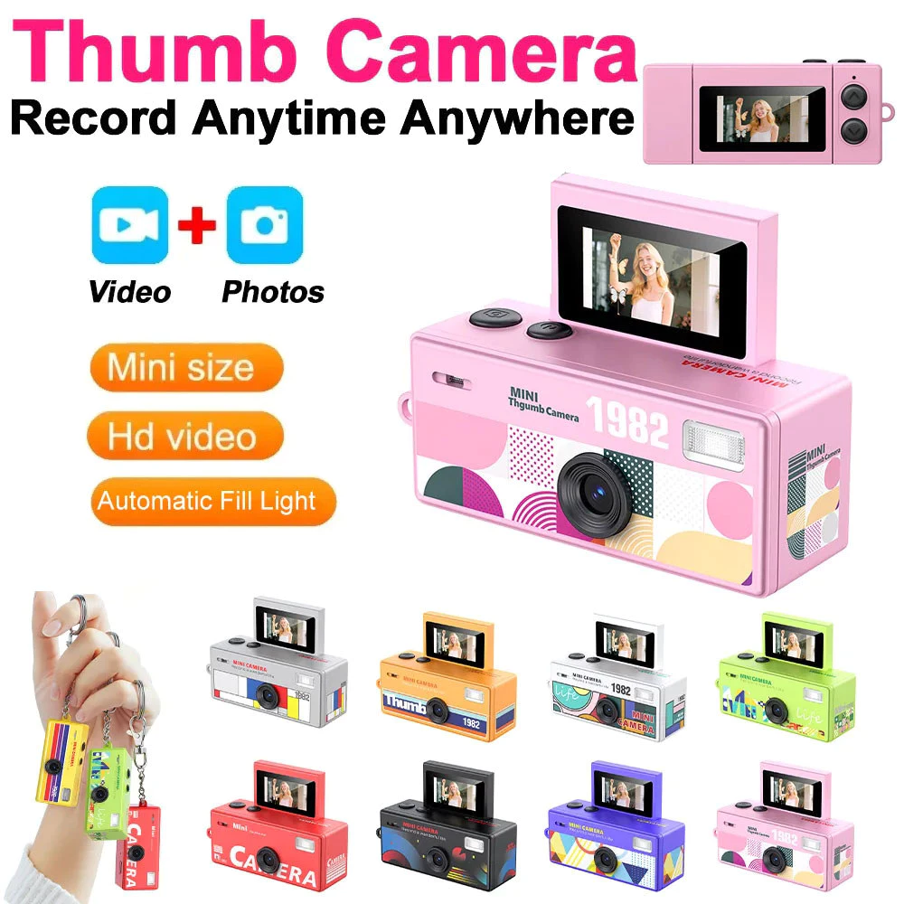 ใหม่ Thumb Mini กล้อง/ฝาครอบพลิกกล้องดิจิตอล CCD Mini Digital Camera Flip Screen Vlog Thumb Camera แฟลชในตัวหลายตัวกรอง