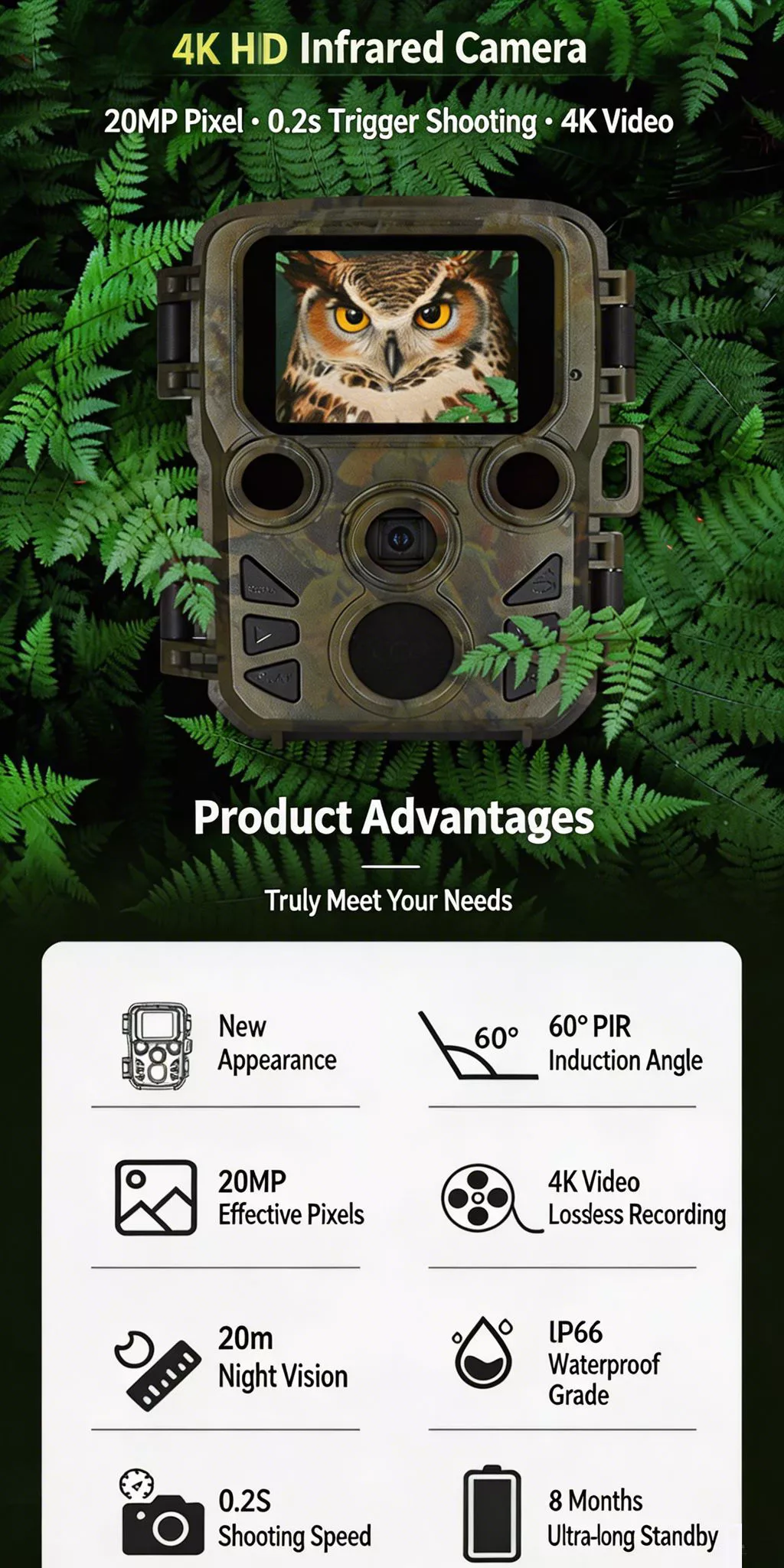 Mini Trail กล้อง 20MP 1080P กล้องล่าสัตว์ IP66 กันน้ํา 0.2S Fast Trigger Wildlife การตรวจสอบอินฟราเรด Night Vision