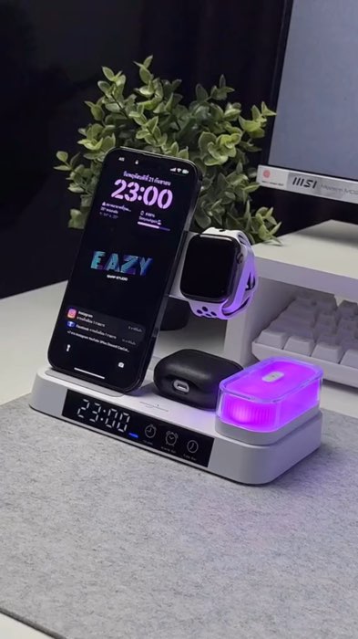 ￼GOOJODOQ  4 in 1 แท่นชาร์จหูฟังไร้สาย พร้อมนาฬิกาปลุก และไฟกลางคืน สําหรับ iPhone Watch #shoppeevideo #สินค้าคุณภาพ #ของดีราคาถูก