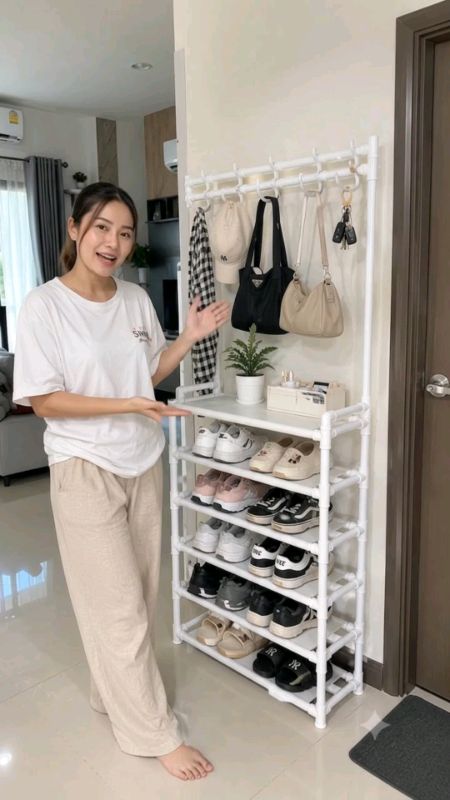 giá treo quần áo và mũ đặt sàn kệ giày bộ tổng hợp đơn giản kệ để đồ #สุภาเลือกให้ #kệgiày #đồđung gia đình #đồđung
