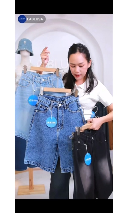 Lablusa#กางเกงยีนส์ขา3ส่วนทรงเบสิค#Shopee