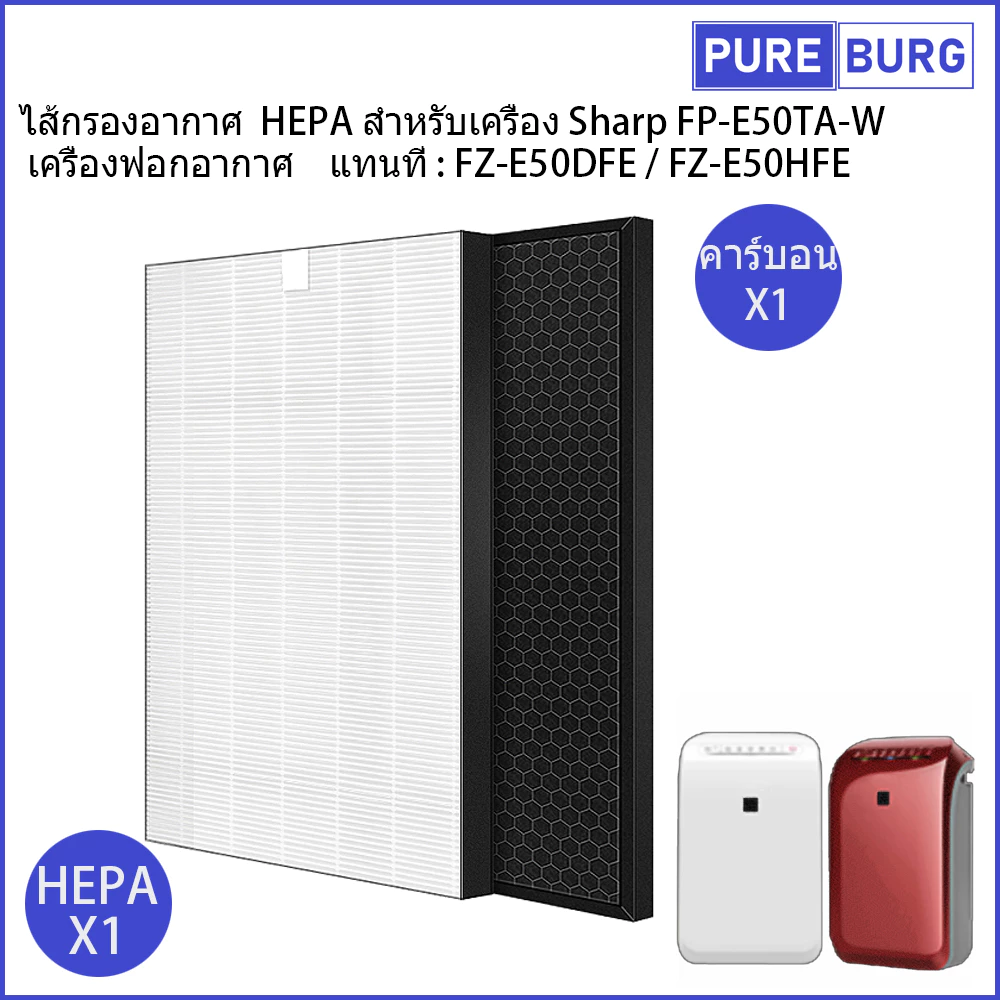 Sharp FP-E50TA-W เครื่องฟอกอากาศ แทนที่ FZ-E50DFE FZ-E50HFE ไส้กรองอากาศ HEPA