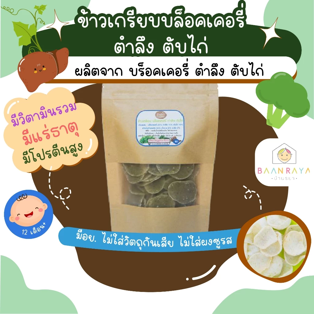ขนมเด็ก ข้าวเกรียบ บล็อคเคอรี่ ตำลึง ตับไก่ (นำไปทอดเอง) ขนมของเด็ก ขนมสำหรับเด็ก ตรา บ้านรยา อาหารเด็ก อาหารสำหรับเด็ก