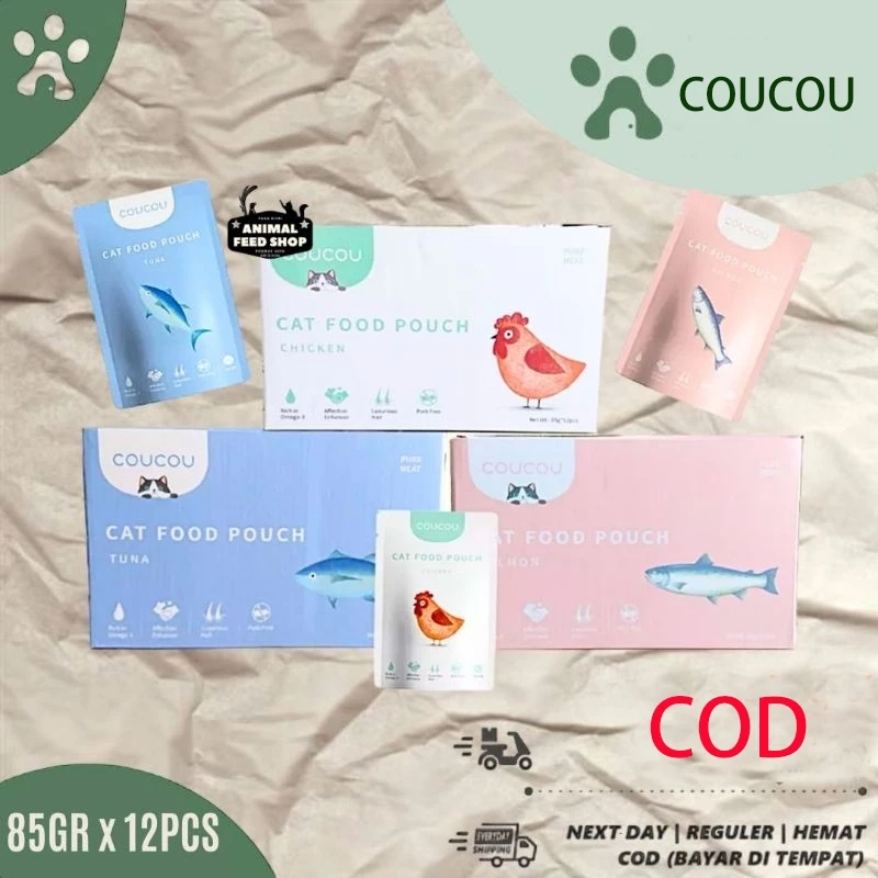 【12 ซอง】Coucou อาหารเปียกแมว สุขภาพดี อาหารลูกแมว อาหารแมวโต อาหารแมวสูงวัย สูตรใหม่ ขนาด 85 กรัม พร้อมจัดส่งด่วน