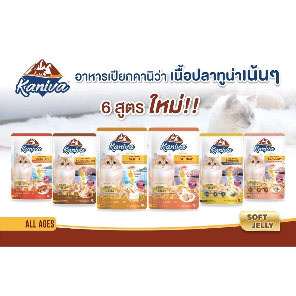Thai.th อาหารแมว แบบเปียก คานิว่า ผสม Vitamin Balls ขนาด 70 กรัม Kaniva Cat Jelly พร้อมจัดส่งด่วน